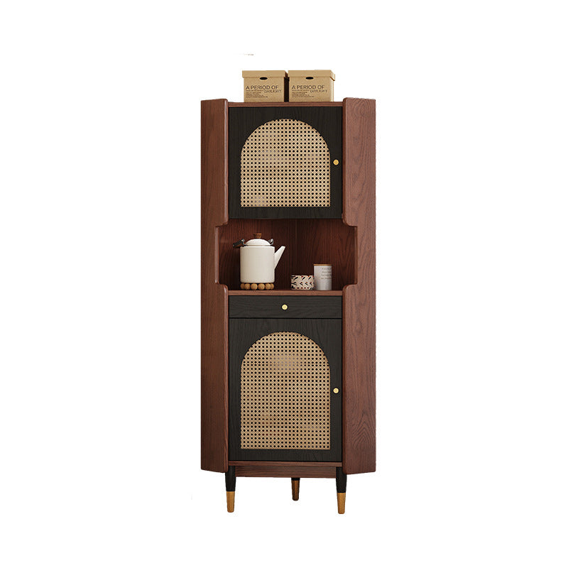 Traditional Japanese Rectangular Medium Density Fiberboard Bamboo Weaving Solid Wood Corner Shelf Unit 2-Cabinet For Living Room