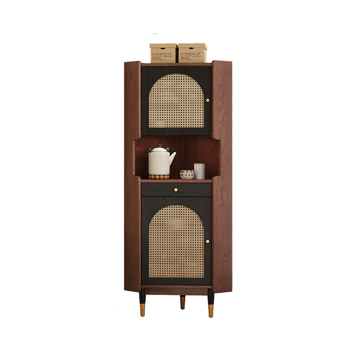 Traditional Japanese Rectangular Medium Density Fiberboard Bamboo Weaving Solid Wood Corner Shelf Unit 2-Cabinet For Living Room
