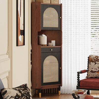 Traditional Japanese Rectangular Medium Density Fiberboard Rattan Solid Wood Corner Shelf Unit 2-Cabinet For Living Room