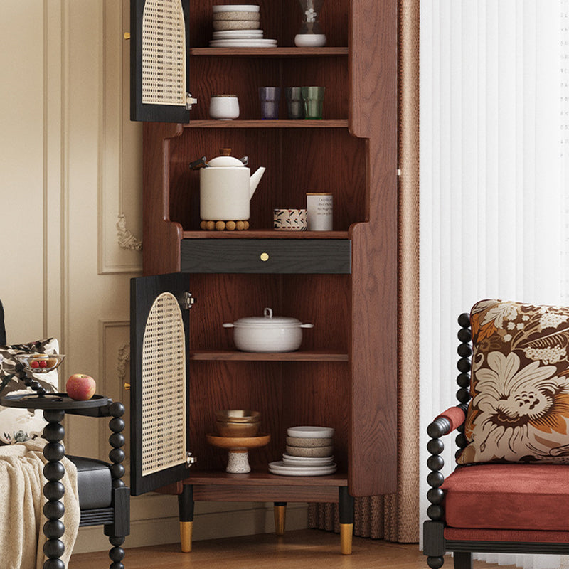 Traditional Japanese Rectangular Medium Density Fiberboard Rattan Solid Wood Corner Shelf Unit 2-Cabinet For Living Room