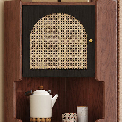 Traditional Japanese Rectangular Medium Density Fiberboard Rattan Solid Wood Corner Shelf Unit 2-Cabinet For Living Room