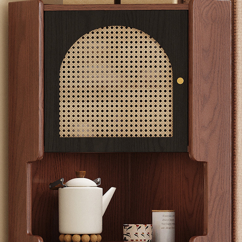 Traditional Japanese Rectangular Medium Density Fiberboard Rattan Solid Wood Corner Shelf Unit 2-Cabinet For Living Room