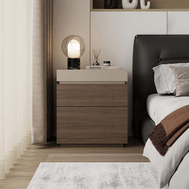 Mesita de noche rectangular minimalista moderna de tablero de fibra de densidad media con 4 cajones para dormitorio 