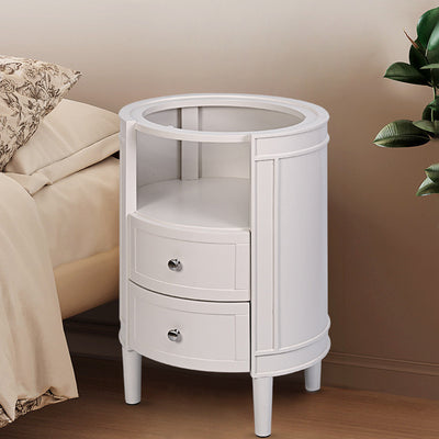 Modern Minimalist Cylindrical Solid Wood Medium Density Fiberboard Nightstand 2-Drawer For Bedroom