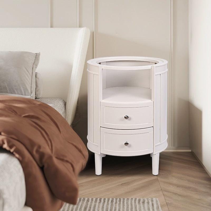 Modern Minimalist Cylindrical Solid Wood Medium Density Fiberboard Nightstand 2-Drawer For Bedroom