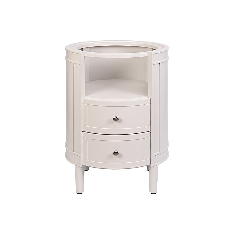 Modern Minimalist Cylindrical Solid Wood Medium Density Fiberboard Nightstand 2-Drawer For Bedroom
