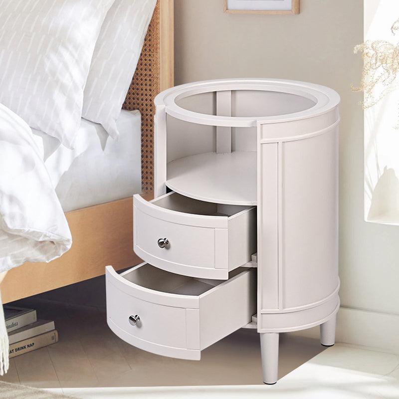 Modern Minimalist Cylindrical Solid Wood Medium Density Fiberboard Nightstand 2-Drawer For Bedroom