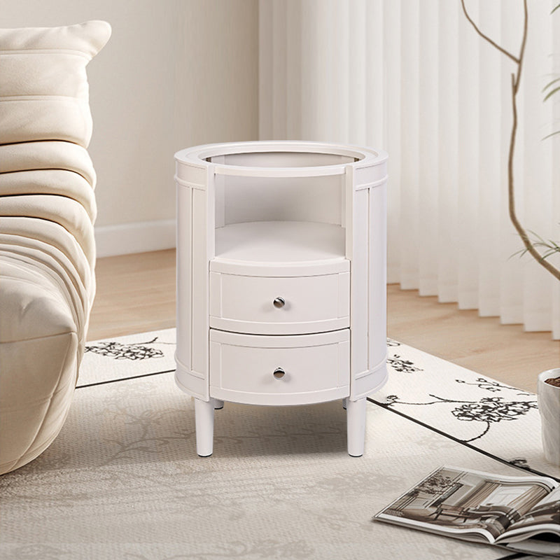 Modern Minimalist Cylindrical Solid Wood Medium Density Fiberboard Nightstand 2-Drawer For Bedroom