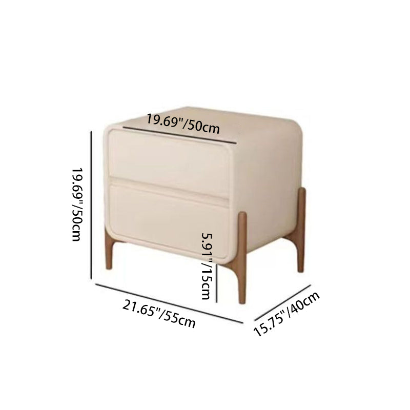 Modern Minimalist Rectangular Solid Wood Nappa Leather Nightstand 2-Drawer For Bedroom