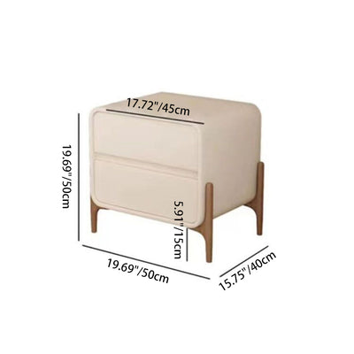 Modern Minimalist Rectangular Solid Wood Nappa Leather Nightstand 2-Drawer For Bedroom