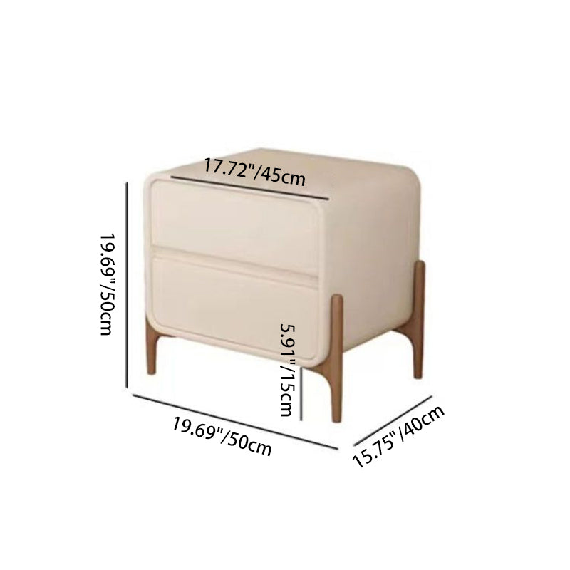 Modern Minimalist Rectangular Solid Wood Nappa Leather Nightstand 2-Drawer For Bedroom
