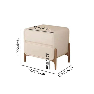 Modern Minimalist Rectangular Solid Wood Nappa Leather Nightstand 2-Drawer For Bedroom