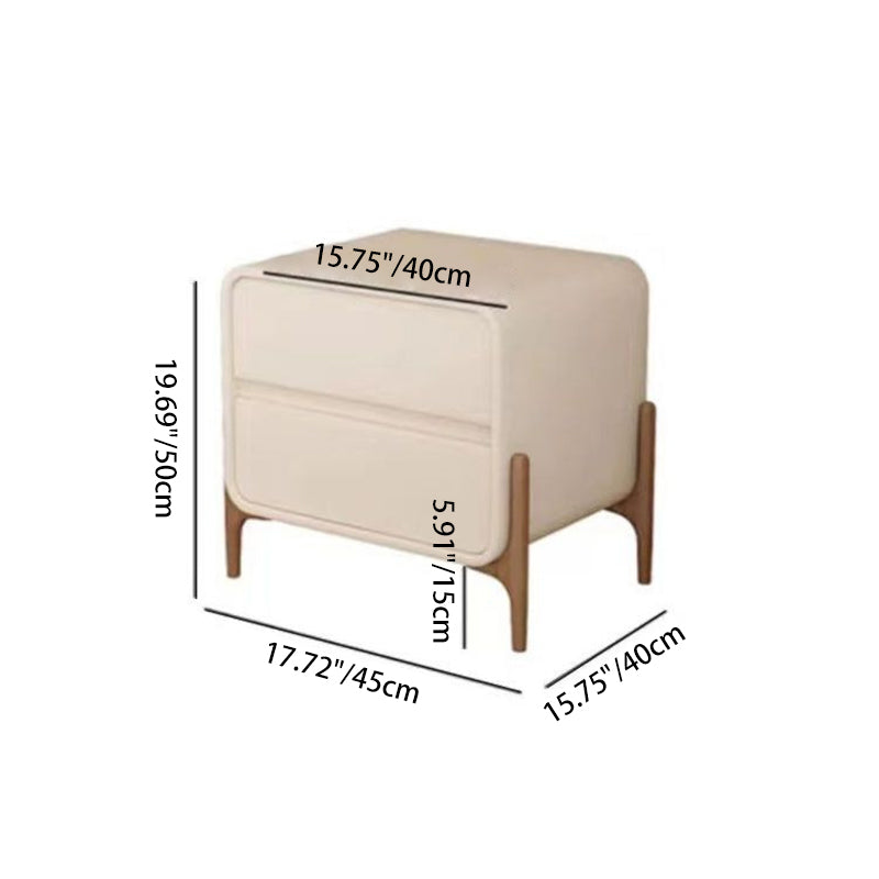 Modern Minimalist Rectangular Solid Wood Nappa Leather Nightstand 2-Drawer For Bedroom