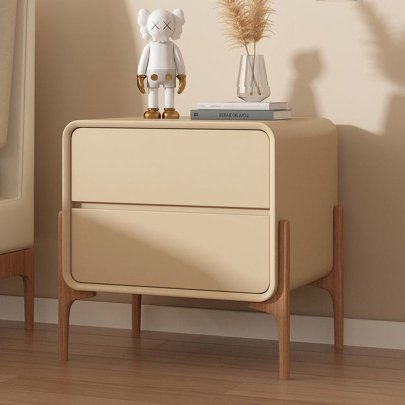 Modern Minimalist Rectangular Solid Wood Nappa Leather Nightstand 2-Drawer For Bedroom