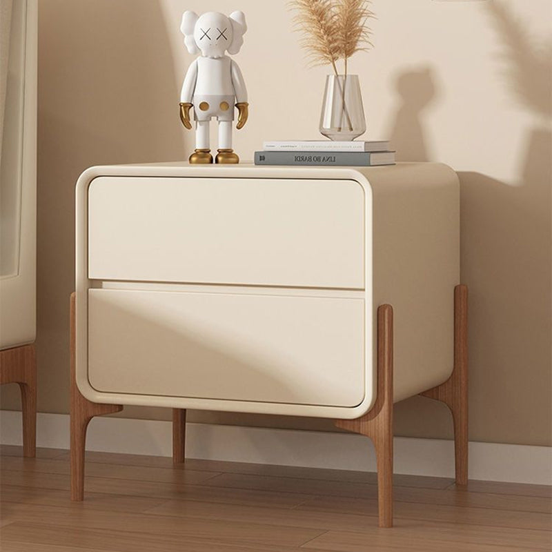 Modern Minimalist Rectangular Solid Wood Nappa Leather Nightstand 2-Drawer For Bedroom