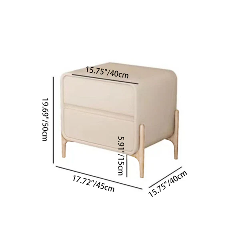 Moderner minimalistischer rechteckiger Nachttisch aus Massivholz und Sperrholz mit Kunstleder, 2 Schubladen, für das Schlafzimmer 