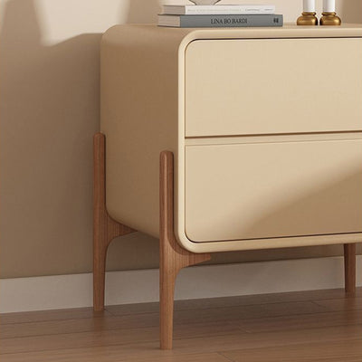 Modern Minimalist Rectangular Solid Wood Nappa Leather Nightstand 2-Drawer For Bedroom