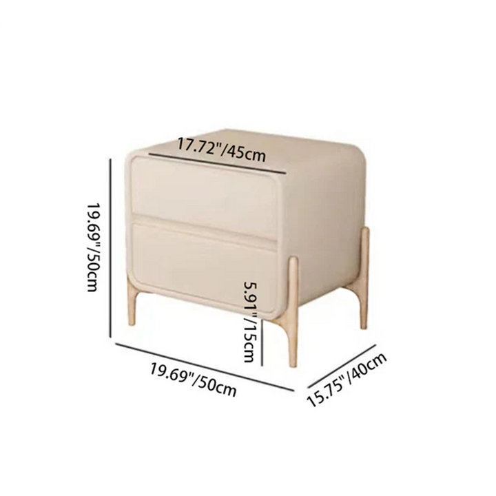 Moderner minimalistischer rechteckiger Nachttisch aus Massivholz und Sperrholz mit Kunstleder, 2 Schubladen, für das Schlafzimmer 