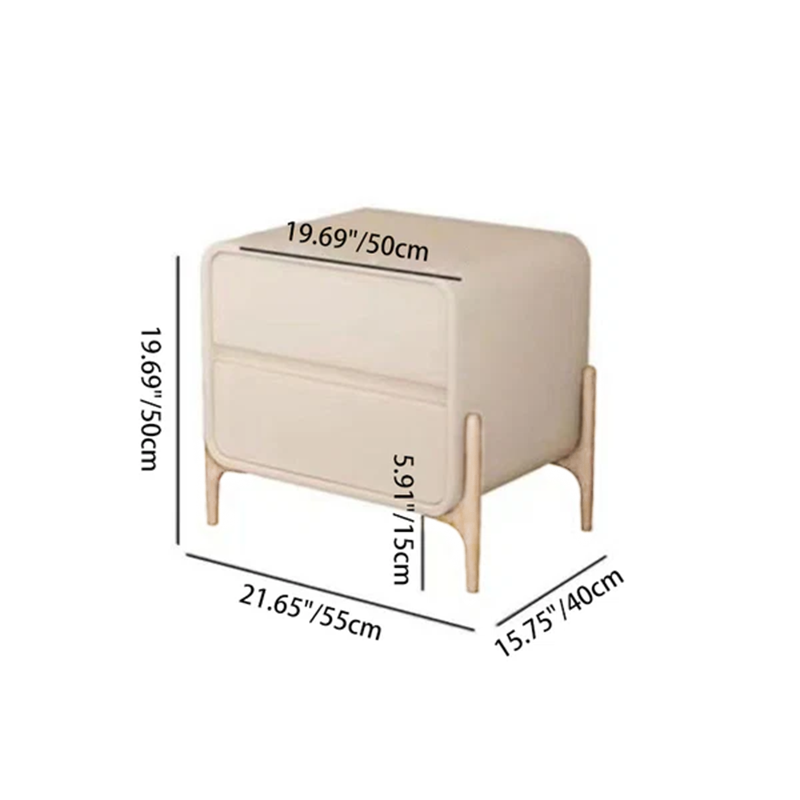 Moderner minimalistischer rechteckiger Nachttisch aus Massivholz und Sperrholz mit Kunstleder, 2 Schubladen, für das Schlafzimmer 
