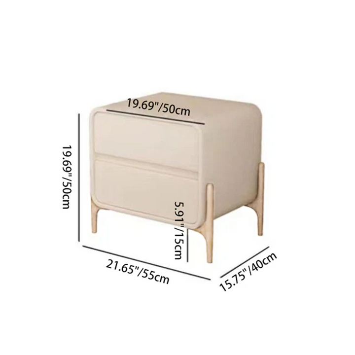 Moderner minimalistischer rechteckiger Nachttisch aus Massivholz und Sperrholz mit Kunstleder, 2 Schubladen, für das Schlafzimmer 