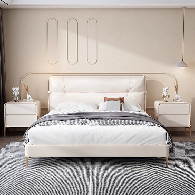 Modern Minimalist Rectangular Solid Wood Nappa Leather Nightstand 2-Drawer For Bedroom