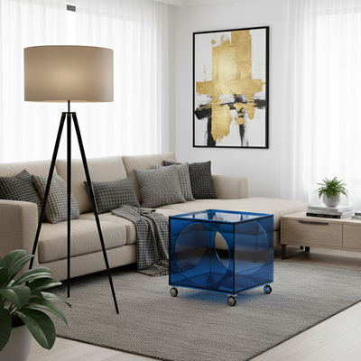Contemporary Creative Rectangular Acrylic Side Table 2-Tier For Living Room