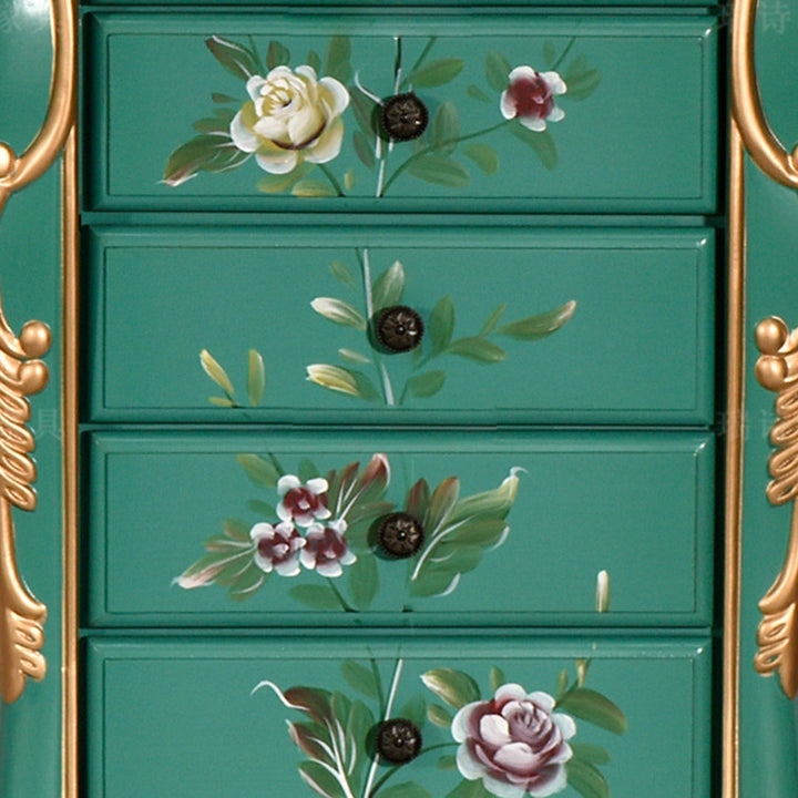 Traditional Vintage Rectangular Solid Wood Medium Density Fiberboard Zinc Alloy Jewelry Storage Cabinet 7-Drawer For Living Room