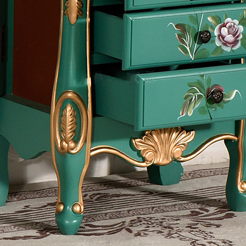 Traditional Vintage Rectangular Solid Wood Medium Density Fiberboard Zinc Alloy Jewelry Storage Cabinet 7-Drawer For Living Room