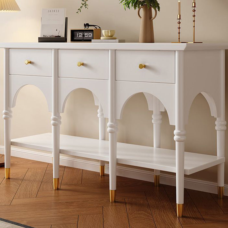 Mesa Consola de Madera Maciza de Caucho Rectangular Nórdica Contemporánea con Placa de Múltiples Capas de Latón y 3 Cajones para Entradas 