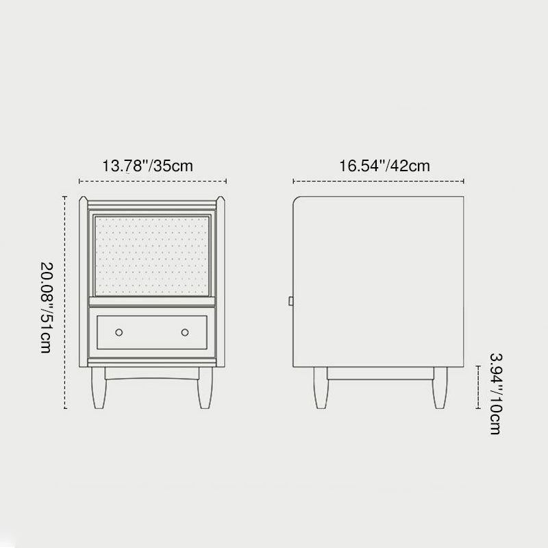 Traditional Japanese Rectangular Rubberwood Rattan Nightstand 2-Drawer For Bedroom