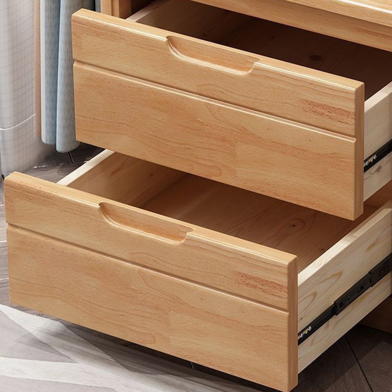 Traditional Chinese Rectangular Solid Wood Multi-Layer Plate Nightstand 2-Drawer For Bedroom