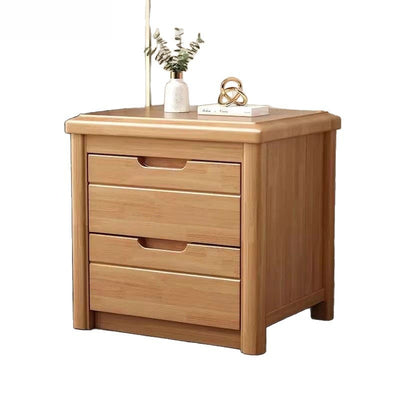 Traditional Chinese Rectangular Solid Wood Multi-Layer Plate Nightstand 2-Drawer For Bedroom