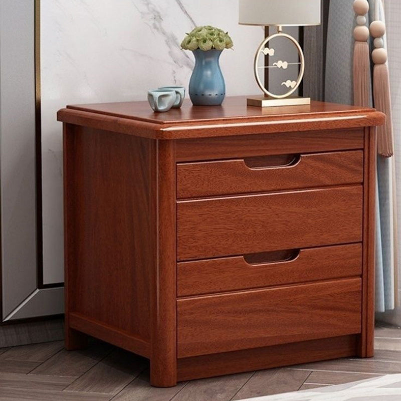 Traditional Chinese Rectangular Solid Wood Multi-Layer Plate Nightstand 2-Drawer For Bedroom