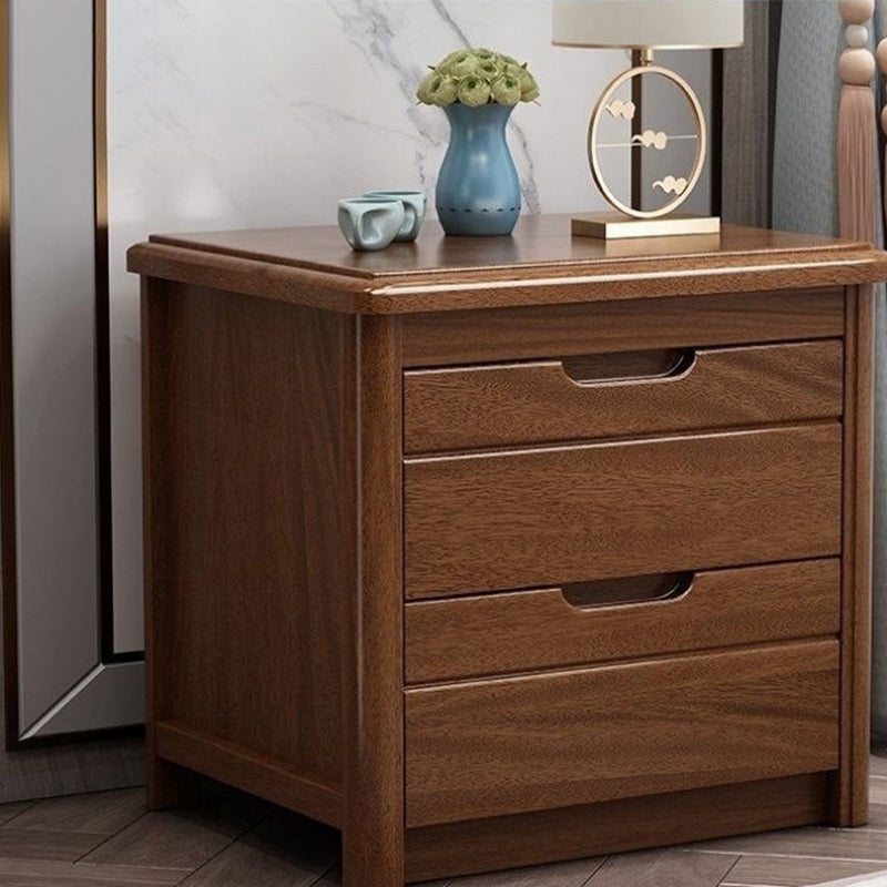 Traditional Chinese Rectangular Solid Wood Multi-Layer Plate Nightstand 2-Drawer For Bedroom