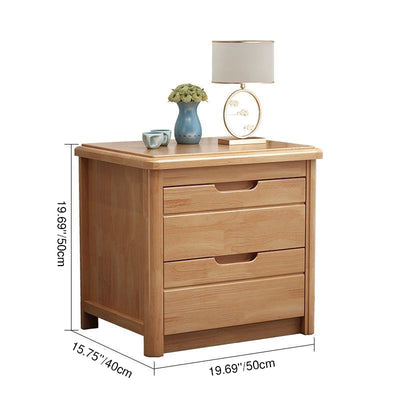 Traditional Chinese Rectangular Solid Wood Multi-Layer Plate Nightstand 2-Drawer For Bedroom