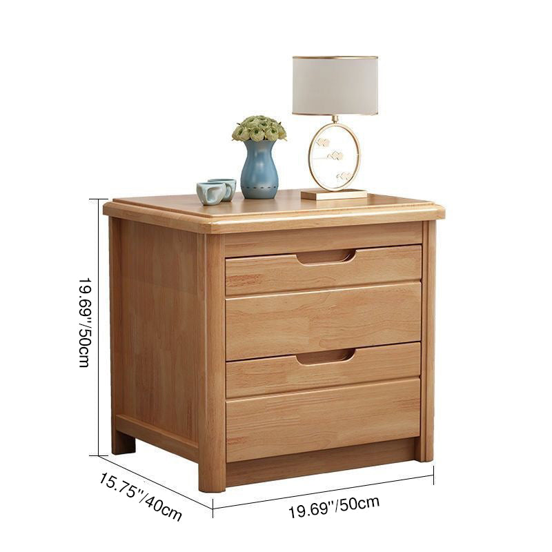 Traditional Chinese Rectangular Solid Wood Multi-Layer Plate Nightstand 2-Drawer For Bedroom