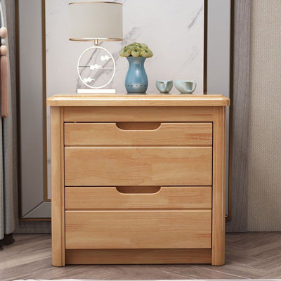 Traditional Chinese Rectangular Solid Wood Multi-Layer Plate Nightstand 2-Drawer For Bedroom