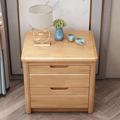 Traditional Chinese Rectangular Solid Wood Multi-Layer Plate Nightstand 2-Drawer For Bedroom