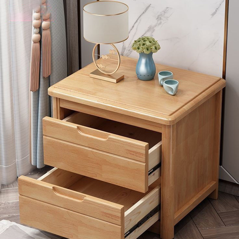 Traditional Chinese Rectangular Solid Wood Multi-Layer Plate Nightstand 2-Drawer For Bedroom