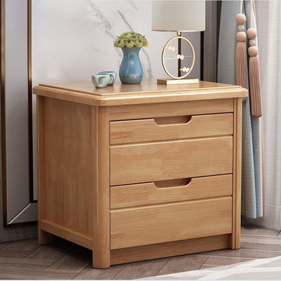Traditional Chinese Rectangular Solid Wood Multi-Layer Plate Nightstand 2-Drawer For Bedroom