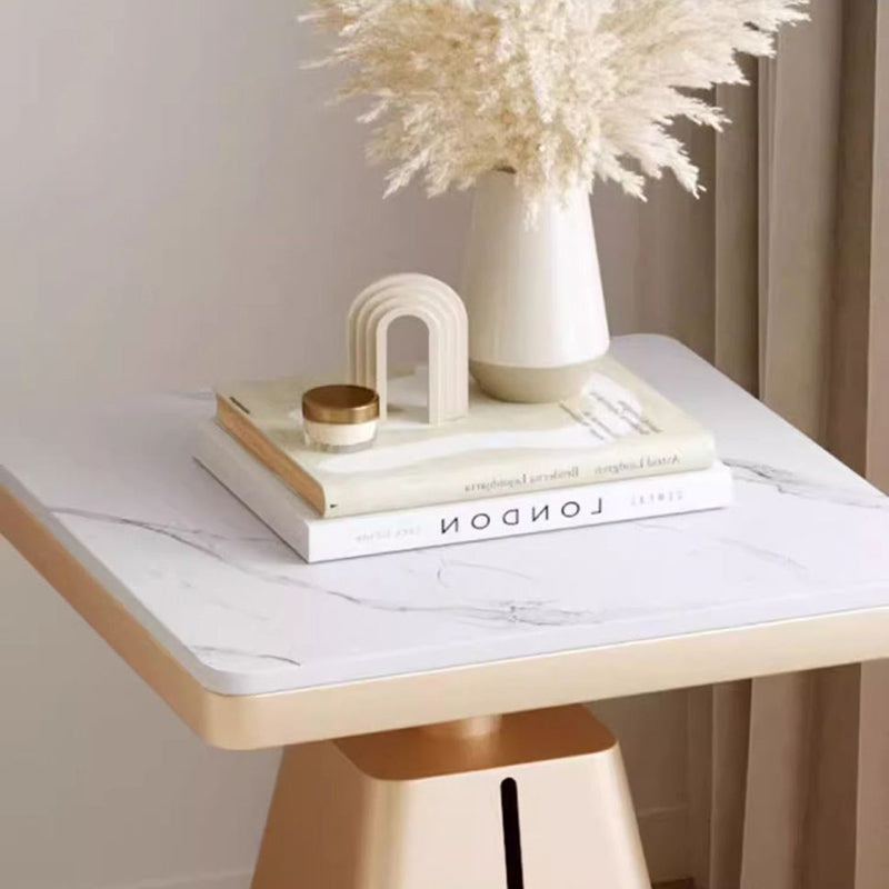 Modern Minimalist Trapezoidal Stone Slab Iron Side Table 1-Tier For Living Room