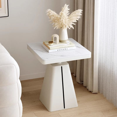 Modern Minimalist Trapezoidal Stone Slab Iron Side Table 1-Tier For Living Room