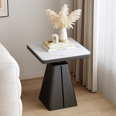 Modern Minimalist Trapezoidal Stone Slab Iron Side Table 1-Tier For Living Room