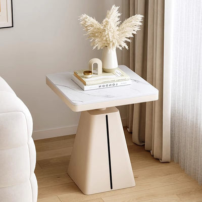 Modern Minimalist Trapezoidal Stone Slab Iron Side Table 1-Tier For Living Room