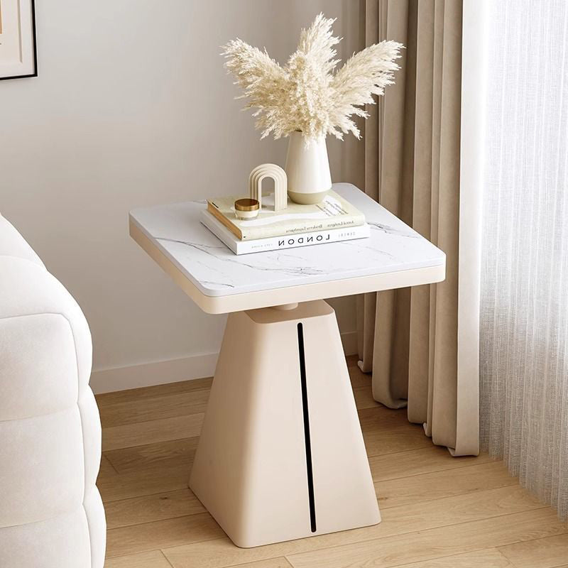 Modern Minimalist Trapezoidal Stone Slab Iron Side Table 1-Tier For Living Room