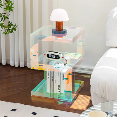 Contemporary Creative Rectangular Acrylic Side Table 1-Tier For Living Room