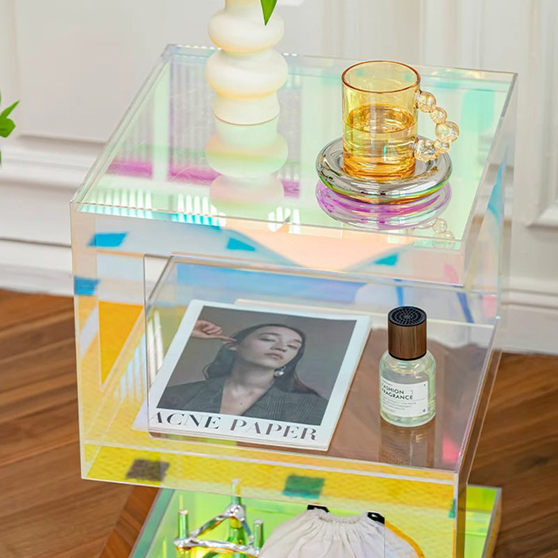 Contemporary Creative Rectangular Acrylic Side Table 1-Tier For Living Room
