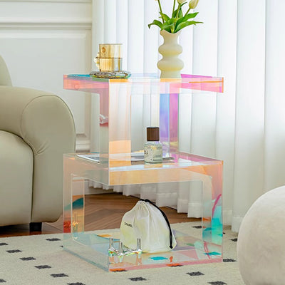 Contemporary Creative Rectangular Acrylic Side Table 1-Tier For Living Room