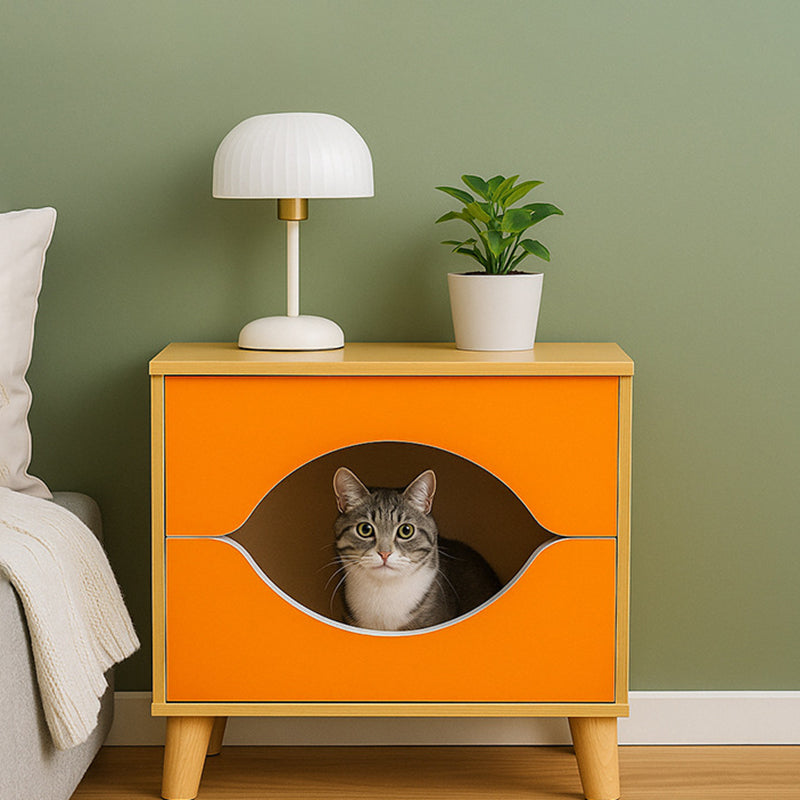 Contemporary Creative Rectangular Solid Wood Medium Density Fiberboard Nightstand 1-Storage For Bedroom