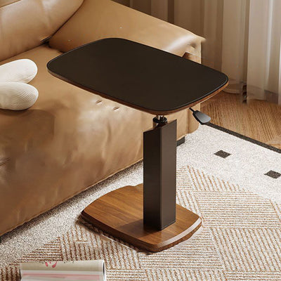 Modern Minimalist Rectangular Particle Board Carbon Steel Saddle Leather Side Table 1-Tier For Living Room